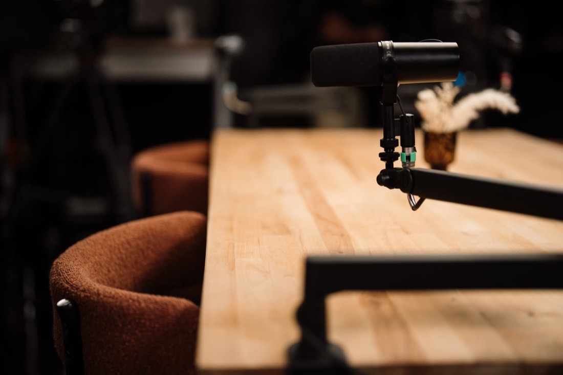 Shure SM7B microphone on a boom arm
